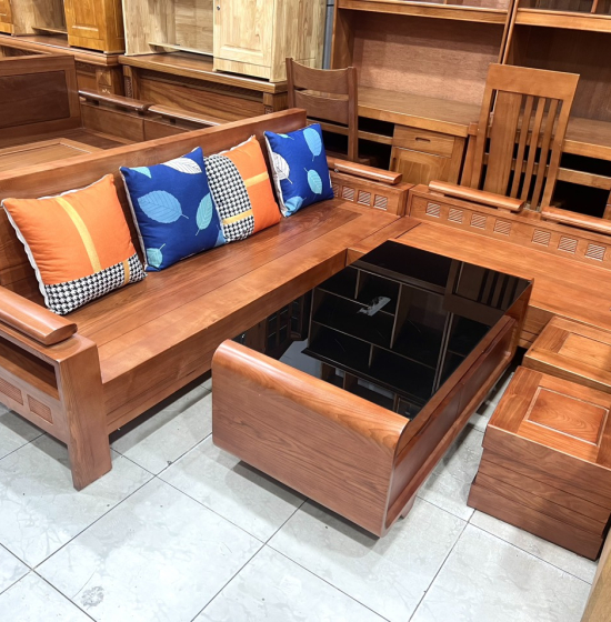 Sofa Phòng Khách Gỗ Sồi Nga Bàn Boom Góc L 2mx1m8