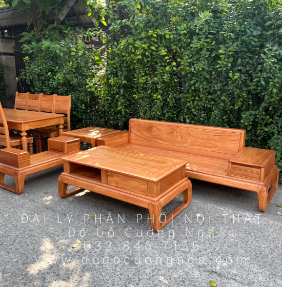 Sofa Gỗ Gõ Đỏ Một Văng Chân Choãi Kèm Nệm Cao Cấp 