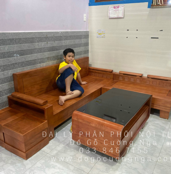 Sofa Phòng Khách Gỗ Sồi Nga Bàn Boom Góc L 2mx1m8