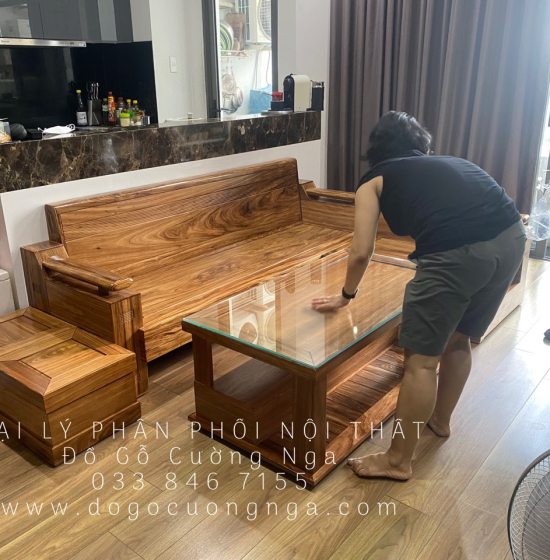 Sofa Gỗ Hương Xám Cao Cấp Góc L 2m1x1m6 Bền Đẹp