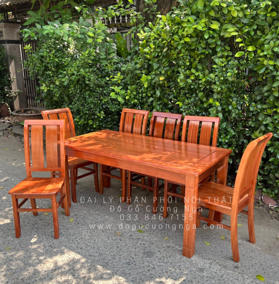 Bàn ăn gỗ Xoan Đào mặt liền 1m6 - 6 ghế BG 051