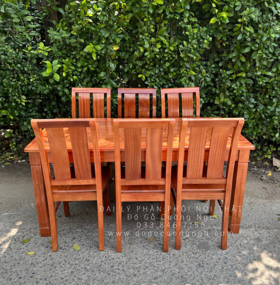 Bàn ăn gỗ Xoan Đào mặt liền 1m6 - 6 ghế BG 051