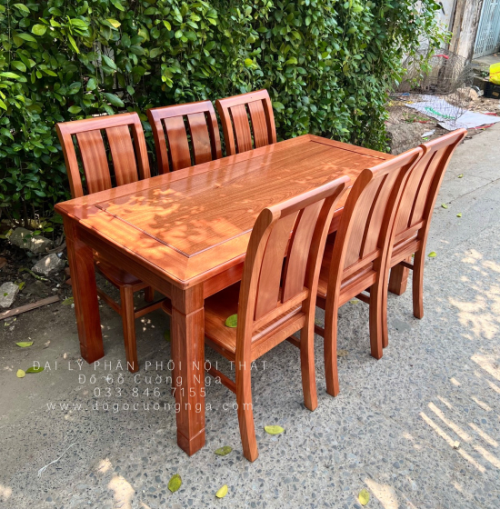 Bàn ăn gỗ Xoan Đào mặt liền 1m6 - 6 ghế BG 051
