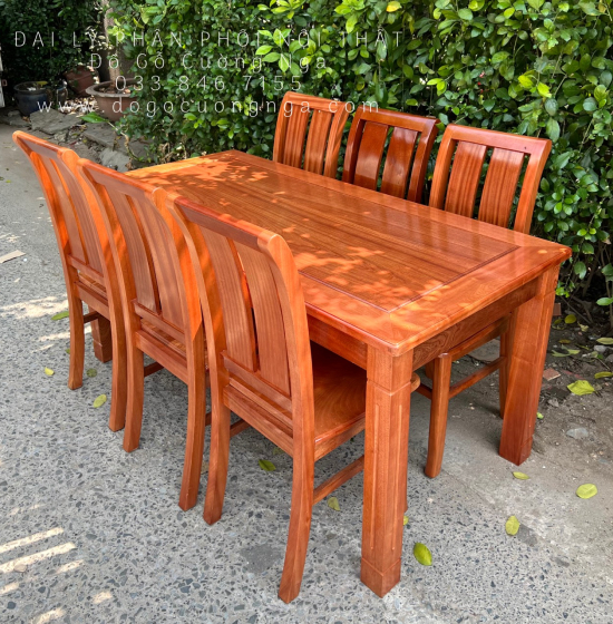 Bàn ăn gỗ Xoan Đào mặt liền 1m6 - 6 ghế BG 051