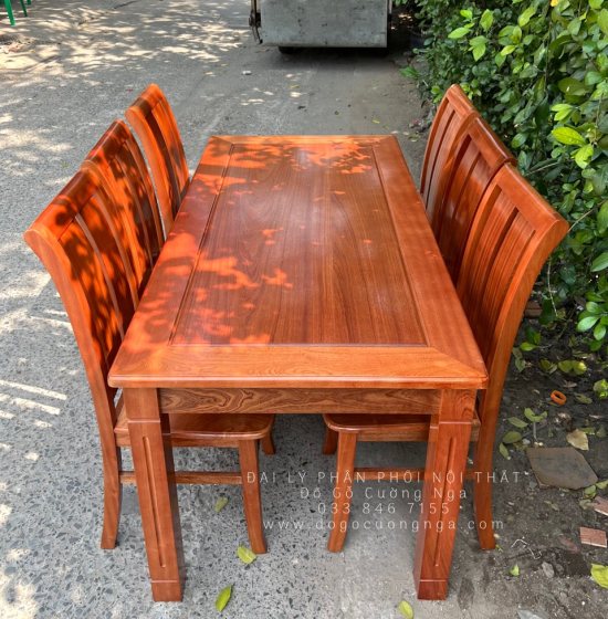 Bàn ăn gỗ Xoan Đào mặt liền 1m6 - 6 ghế BG 051