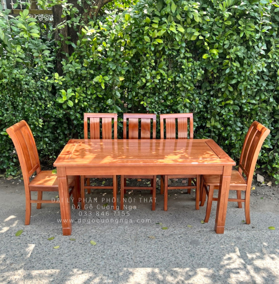 Bàn ăn gỗ Xoan Đào mặt liền 1m6 - 6 ghế BG 051