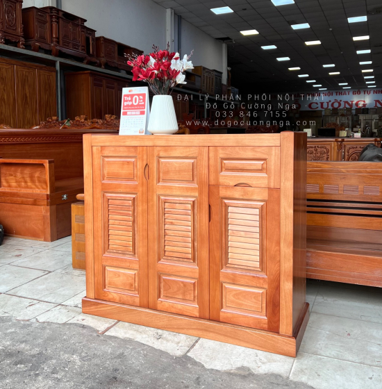 Tủ Giày Dép Gỗ Xoan Đào Tự Nhiên 3 Cánh Hiện Đại TD 013