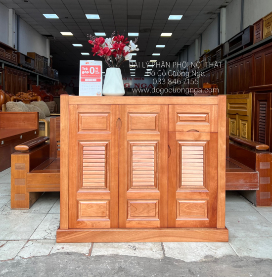 Tủ Giày Dép Gỗ Xoan Đào Tự Nhiên 3 Cánh Hiện Đại TD 013