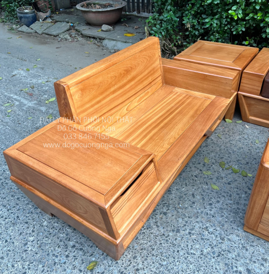 Sofa Gỗ Gõ Đỏ 2 Văng Chân Thuyền Cao Cấp 
