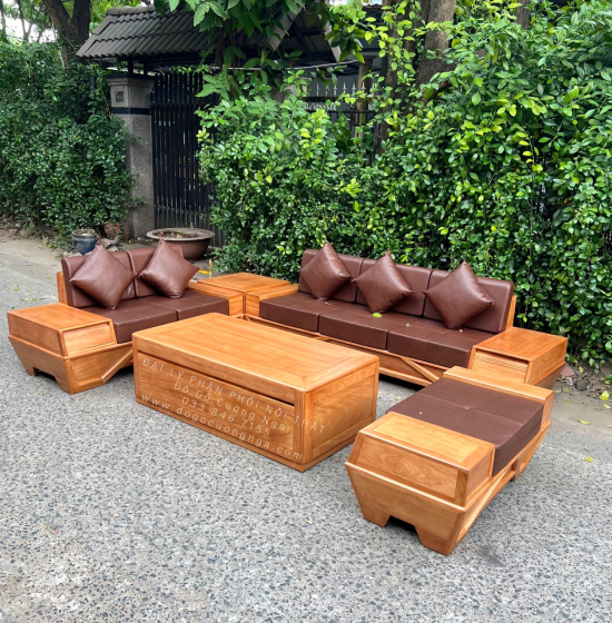 Sofa Gỗ Gõ Đỏ 2 Văng Chân Thuyền Cao Cấp 