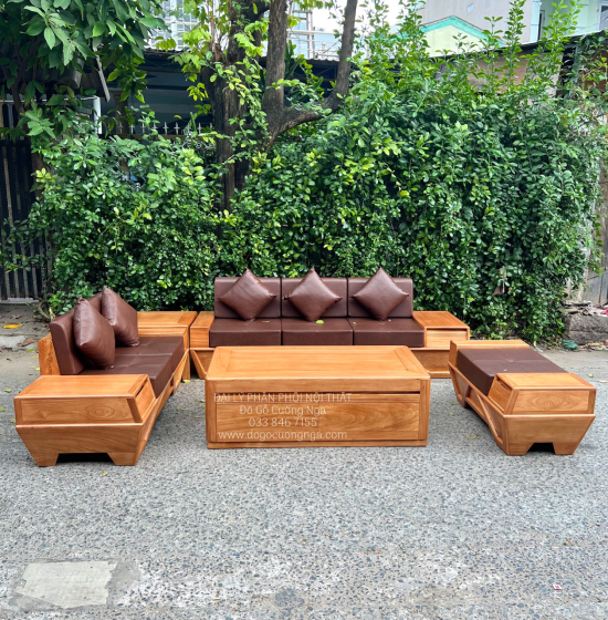 Sofa Gỗ Gõ Đỏ 2 Văng Chân Thuyền Cao Cấp 