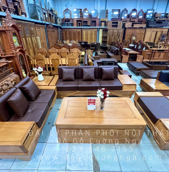 Sofa Gỗ Gõ Đỏ 2 Văng Chân Thuyền Cao Cấp 