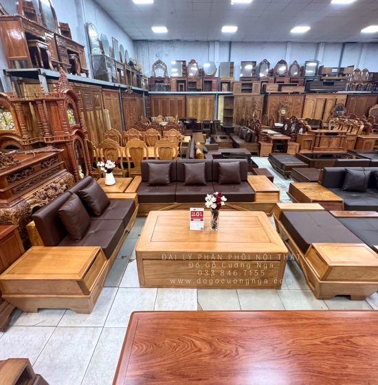 Sofa Gỗ Gõ Đỏ 2 Văng Chân Thuyền Cao Cấp 