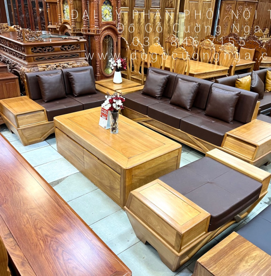 Sofa Gỗ Gõ Đỏ 2 Văng Chân Thuyền Cao Cấp 