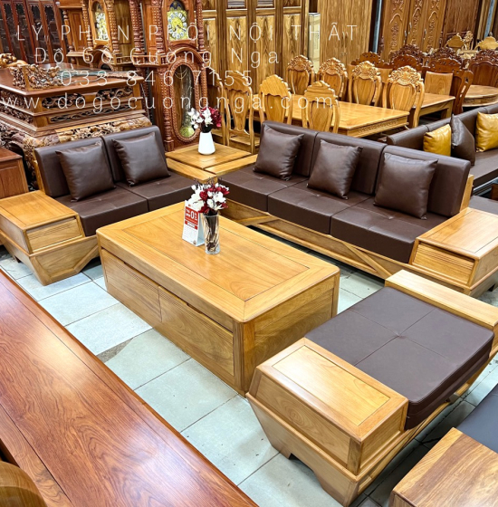 Sofa Gỗ Gõ Đỏ 2 Văng Chân Thuyền Cao Cấp 