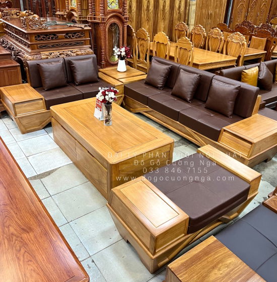 Sofa Gỗ Gõ Đỏ 2 Văng Chân Thuyền Cao Cấp 