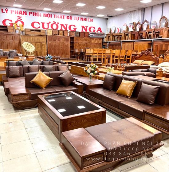 Ghế Sofa Gỗ Sồi Nga Cao Cấp Thiết Kế 2 Văng Thuyền Kèm Nệm 