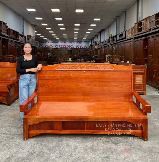 Trường kỷ kéo 1m2x2m - ghế kéo ra thành giường gỗ xoan đào 