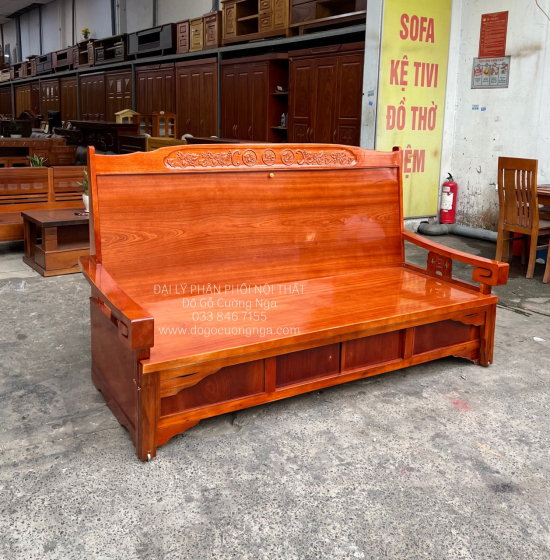 Trường kỷ kéo 1m2x2m - ghế kéo ra thành giường gỗ xoan đào 