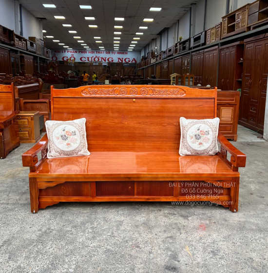 Trường kỷ kéo 1m2x2m - ghế kéo ra thành giường gỗ xoan đào 