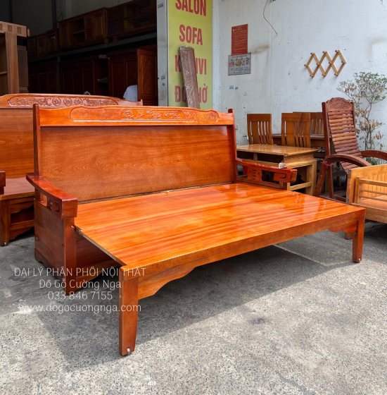 Trường kỷ kéo 1m2x2m - ghế kéo ra thành giường gỗ xoan đào 