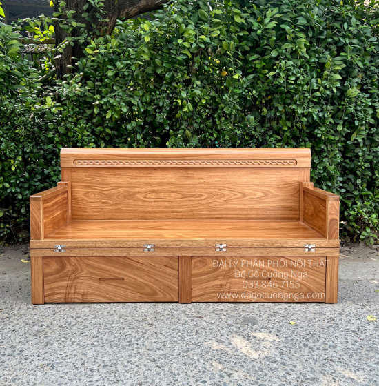 Giường Gấp Đa Năng Gỗ Hương Xám 2 Ngăn Kéo Kèm Bàn Trà Đôn Ngồi 