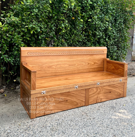 Giường Gấp Đa Năng Gỗ Hương Xám 2 Ngăn Kéo Kèm Bàn Trà Đôn Ngồi 