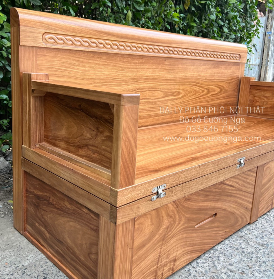 Giường Gấp Gọn Gỗ Hương Xám Kết Hợp Bàn Đôn Tiện Ích 