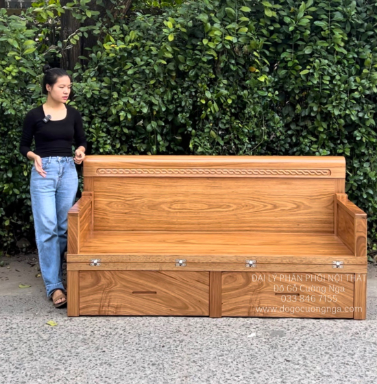 Giường Gấp Gỗ Hương Xám Thông Minh 2 Ngăn Kéo