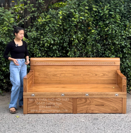 Giường Gấp Gọn Gỗ Hương Xám Kết Hợp Bàn Đôn Tiện Ích 