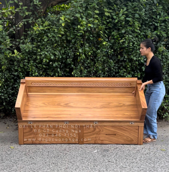 Giường Gấp Gọn Gỗ Hương Xám Kết Hợp Bàn Đôn Tiện Ích 