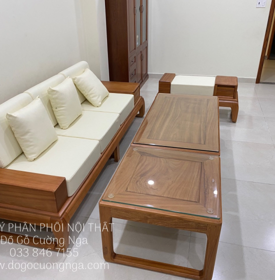Sofa Gỗ Gõ Đỏ Một Văng Chân Choãi Kèm Nệm Cao Cấp 