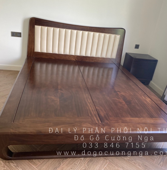 Giường Ngủ Chân Quỳ Gỗ Hương Xám Bọc Nệm Màu Óc Chó 