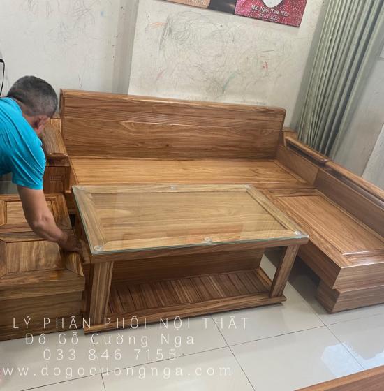 Sofa Gỗ Hương Xám Cao Cấp Góc L 2m1x1m6 Bền Đẹp