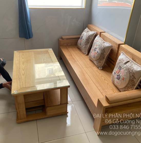 Bộ Ghế Sofa Một Văng 2m - Gỗ Sồi Nga Màu Tự Nhiên 