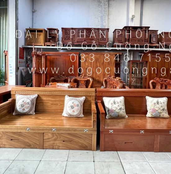 Giường Gấp Gọn Gỗ Hương Xám Kết Hợp Bàn Đôn Tiện Ích 