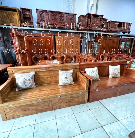 Giường Gấp Gọn Gỗ Hương Xám Kết Hợp Bàn Đôn Tiện Ích 