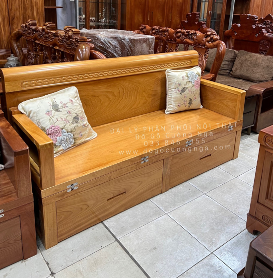Giường Gấp Thông Minh Gỗ Gõ Đỏ 2 Ngăn Kéo Kết Hợp Bàn Sofa 