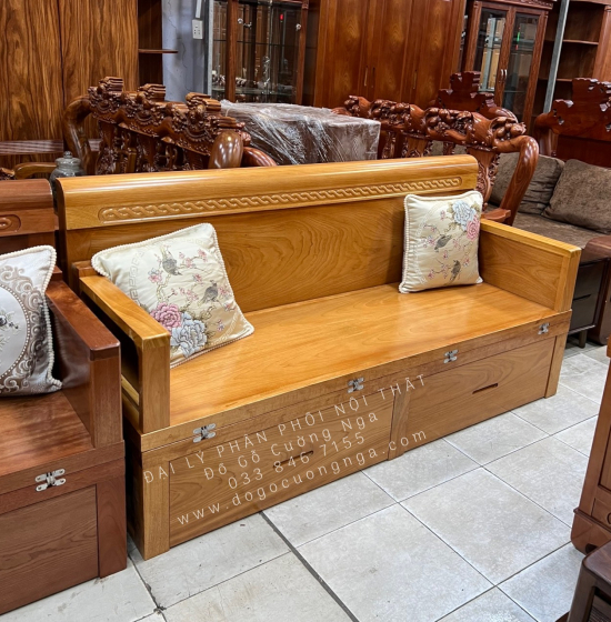 Giường Gấp Thông Minh Gỗ Gõ Đỏ 2 Ngăn Kéo Kết Hợp Bàn Sofa 
