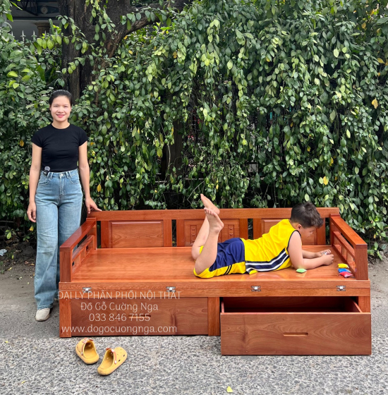 Giường Gấp Gỗ Xoan Đào 2 Ngăn Kéo Cao Cấp Đủ Cỡ 