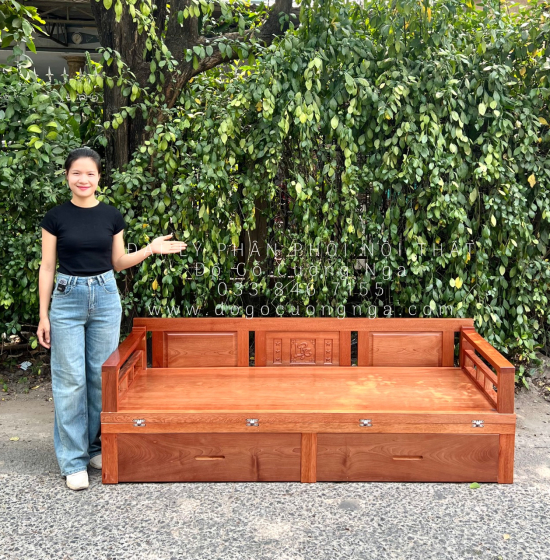 Sofa Giường Gấp Gọn Gỗ Xoan Đào Ngăn Kéo
