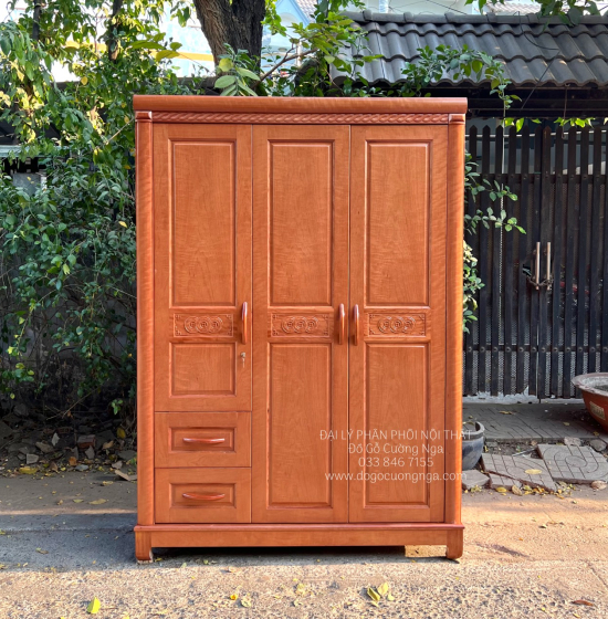 Tủ quần áo gỗ xoan đào 3 cánh cao cấp - mẫu đồng tiền 