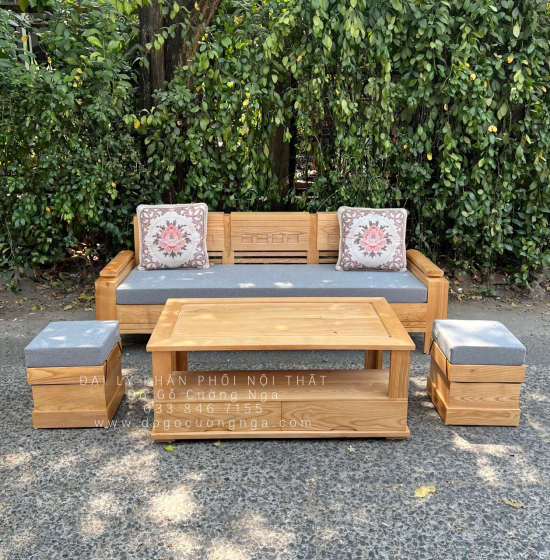 Bộ Sofa Gỗ Sồi Nga Nhỏ Gọn Kèm Nệm Nhỏ Gọn 