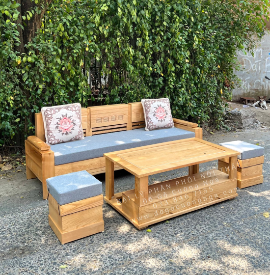 Bộ Sofa Gỗ Sồi Nga Nhỏ Gọn Kèm Nệm Nhỏ Gọn 