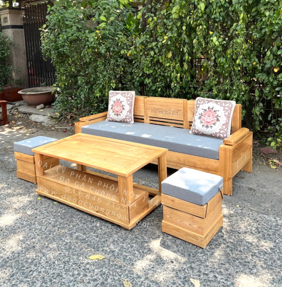 Sofa Văng Gỗ Sồi Nga 2m Kèm Nệm Giá Rẻ Sang Trọng