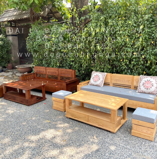 Bộ Sofa Gỗ Sồi Nga Nhỏ Gọn Kèm Nệm Nhỏ Gọn 