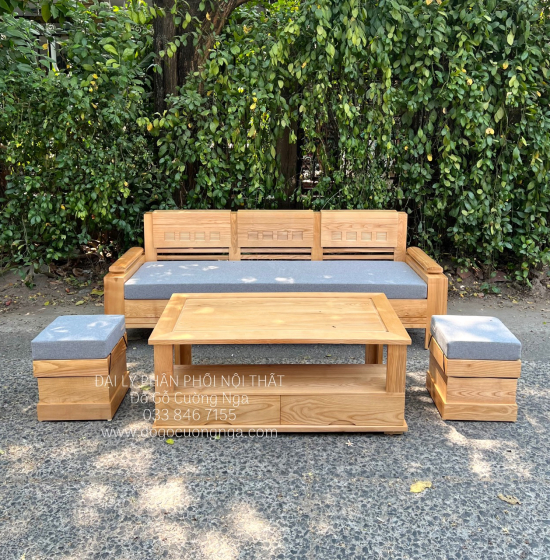 Sofa Văng Gỗ Sồi Nga 2m Kèm Nệm Giá Rẻ Sang Trọng