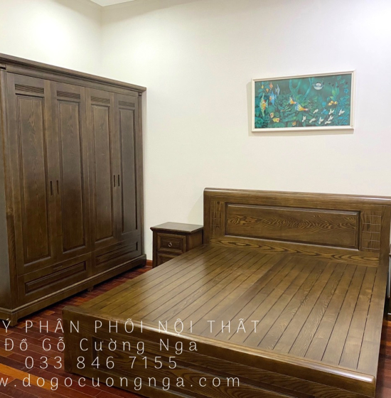 Combo Phòng Ngủ Gỗ Sồi Nga Lau Màu Óc Chó Đẳng Cấp 