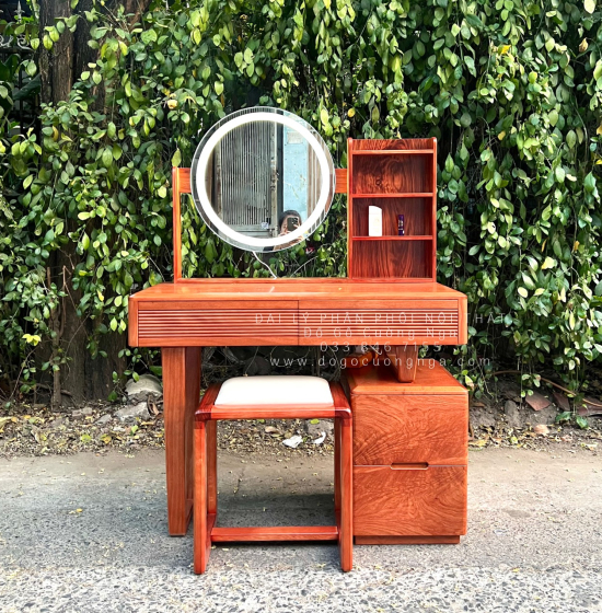 Bàn Phấn Trang Điểm Gỗ Hương Đá Tự Nhiên 1m Đèn Les Cảm Ứng 