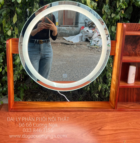 Bàn Phấn Trang Điểm Gỗ Hương Đá Tự Nhiên 1m Đèn Les Cảm Ứng 